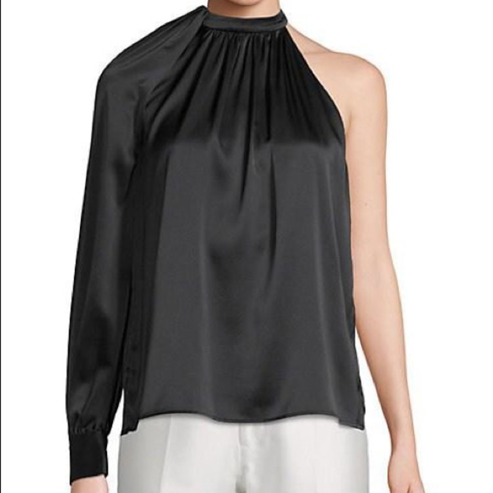 A.L.C Piper Stretch Silk One-shoulder Top In Black